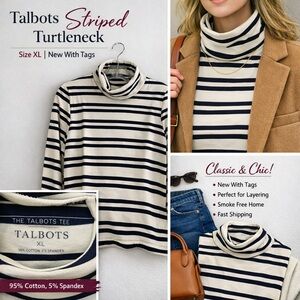 Talbots Navy and Cream Striped Turtleneck Sweater